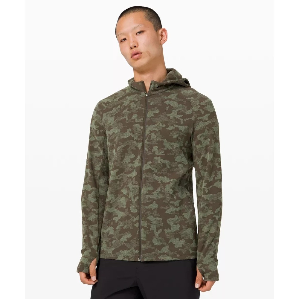 Lululemon Surge Warm Full Zip Jacquard Hoodie Jacket Mens Size M Green Camo